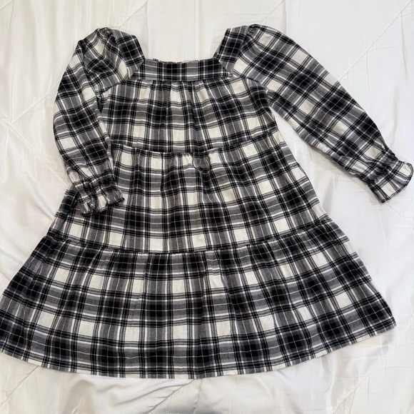 GAP Other - GAP Girl's 100% Cotton Square Neck Plaid Tiered Black White Dress Size Small